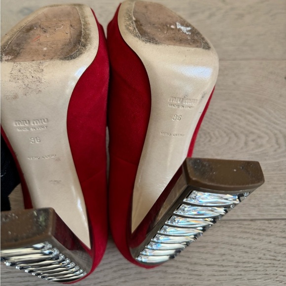 MIU MIU red suede peep toe crystal heels size 36 - Picture 12 of 12